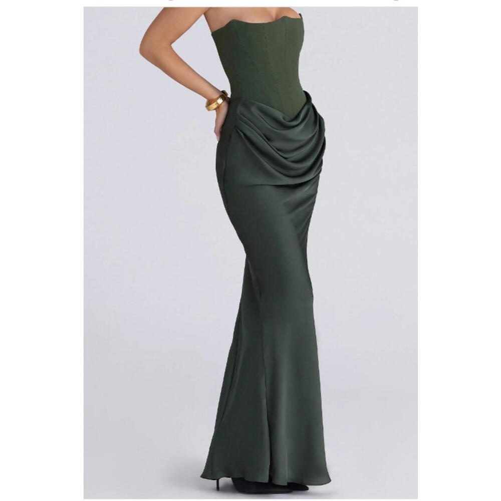 HOUSE OF CB Persephone Strapless Evening Dress in Olive Sz S #LD145 - Picture 3 of 8